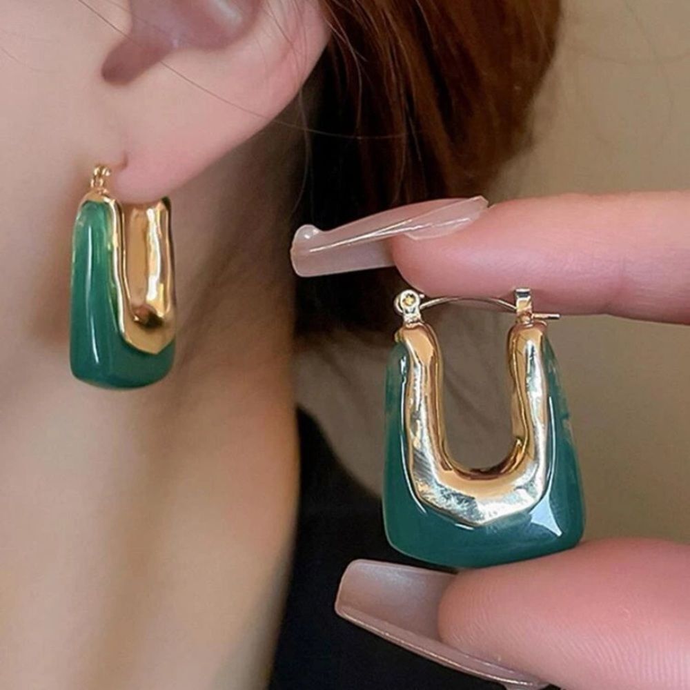 3for$20 NEW Geometric Design Hoop Earrings darkish green